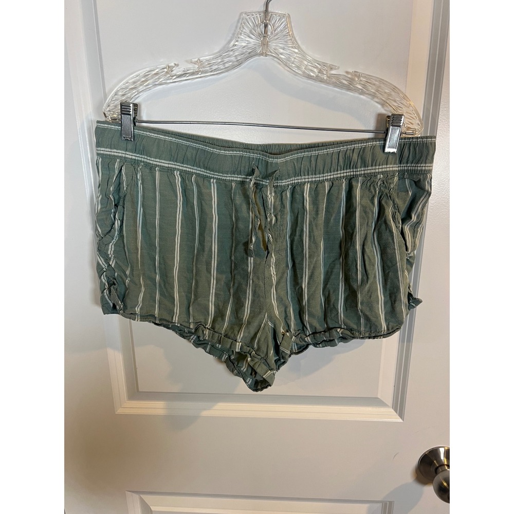 American Eagle Womens Shorts Striped Linen Blend Green Large - Picture 1 of 5